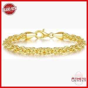 14K Gold Rope Chain Bracelet Lobster Clasp Non-Tarnish 7.5in